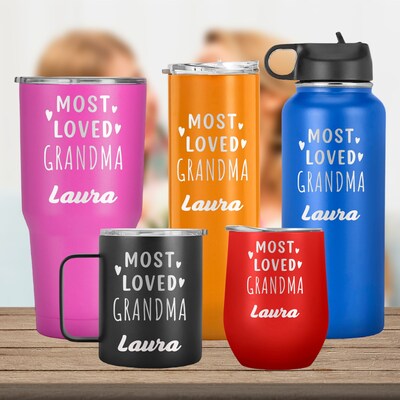 Most Loved Grandma, Mother Day, Birthday Gift for Grandma from Grandchildren, Personalized Name Tumbler, Grandma Travel Mug - image1